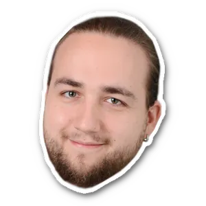 A sticker style image of Daniel Nagel's head.